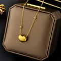 Minimalist 18K gold plated titanium steel heart necklace with delicate bead chain - Beaded Heart Style (873) / Gold