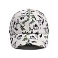 Close-up of dinosaur pattern print and ROAR text on white kids baseball cap - White Dinosaur