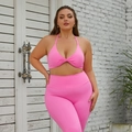 Plus size pink two-piece yoga set with twist front sports bra and high waist leggings - 16/XXL / Barbie Pink - Sports Bra