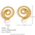 Twisted rope hoop earrings in 18K gold plated stainless steel with white pearls - Twisted Loop Pearl Studs - Gold