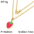 Golden titanium steel chain necklace with red and green enamel strawberry pendant - Red Strawberry Necklace 16x8mm (KN292996-Z)