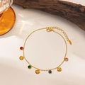 Bracelet coquillage en acier inoxydable doré avec strass colorés et fermoir réglable - Chevillère Coquillage à Pierres Colorées (B93) / Or