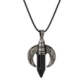 Pendente vintage a mezzaluna con cristallo scuro su collana di corda nera - Occhio di tigre