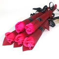 Single wine red and rose pink soap flower bouquets in conical gift wrapping - Rose Red (Shiny Rose)