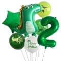 Detail of dinosaur balloon set with green number 2 and printed roar latex balloons - Set 2 / Green