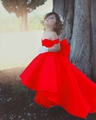 Red off-shoulder flower girl dress with a large back bow and high-low hem design - Red / 80cm