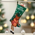 Calza di Natale verde con renna 3D a gambe lunghe e scritta bianca Merry Christmas - Renna di Natale / Verde foresta