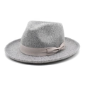 Dettaglio cappello fedora in lana grigia con nastro decorativo in gros-grain e fiocco - M (56-58cm) / Grigio Melange Chiaro