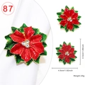 Red poinsettia flower napkin ring with rhinestones and dimensions for Christmas table decor - Poinsettia Style 87