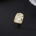 Single gold plated hip hop tooth grillz with micro-paved rectangular white zircon stones - Full Zircon Horseshoe / Gold