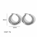 Polished silver stainless steel hollow C-shaped hoop earrings 35mm height and 32mm width - Silver Thick C-Shape Style (TELQ4-S)