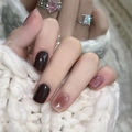 Glossy press-on nails in coffee and pink tones with glitter accents and a warm texture - Coffee Pink Gradient Mixed Style (JP1530) / 24Pcs/Box