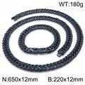 Conjunto de collar y pulsera de eslabones cubanos negros de 12mm en acero de titanio - Pulsera / Negro