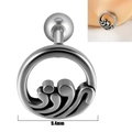 Stainless steel stud earring with snake-shaped cubic zirconia, measuring 9.4mm in diameter - Wavy Pattern - Vintage Silver