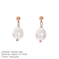 Rose gold stainless steel freshwater pearl drop earrings with 12x10mm oval pearls - Rose Gold