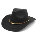 Detail of a black wool cowboy hat featuring a brown beaded cord band and wide brim - Black