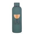 Detail of dark green stainless steel bottle with abstract gold and black geometric print - Dark Green Abstract Geometric