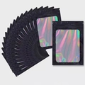 Close-up of black resealable holographic packaging bags with rainbow laser window display - 10.5*15cm Black