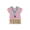 Broche esmaltado rosa para enfermera con estetoscopio y frase de superhéroe - Uniforme de enfermera rosa