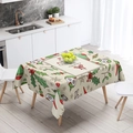 Rectangle beige Christmas tablecloth with Merry Christmas prints on a wooden dining table - TQZB02-16 Beige Wishes