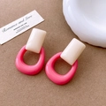 Detail of pink and cream geometric resin earrings on a textured brown background - 30# Silver Pin-White-Pink