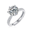 Luxurious S925 sterling silver moissanite ring with six-prong setting and side accents - Adjustable Open / Pave Band Style (R12670-6.5mm/1 Carat)