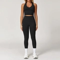 Ensemble de yoga côtelé noir pour femme avec haut court licou et leggings taille haute - S / Haut Et Bas / Ensemble deux pièces (Soutien-gorge + Pantalon) / Noir Premium