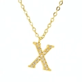 Minimalist gold-plated letter X pendant necklace with sparkling white rhinestones - Letter X / Gold