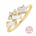 Elegant gold-plated S925 silver ring featuring rectangle and round cut crystal stones - US 8 / Gold - Rectangular Zirconia Cluster Style 4