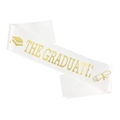 Écharpe de remise de diplôme en satin blanc avec texte doré et motifs symboles - Écharpe de Graduation en Satin Blanc - Diplômé (Bandoulière 4)