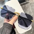 Frameless square sunglasses with grey gradient lenses and stylish wavy edge finish - 1607 Solid Gray Gradient