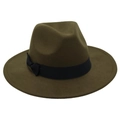 Detail of wool fedora hat with elegant black grosgrain ribbon and bow decoration - One Size / Army Green