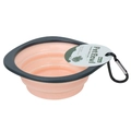 Tragbarer Silikon-Faltnapf für Haustiere in Pfirsichrosa mit schwarzem Karabiner - Rosa Argyle