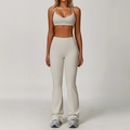 Set yoga due pezzi con reggiseno sportivo a vogatore e leggings a zampa beige - Taglia S / Top E Pantaloni / Albicocca grigio