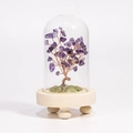 Natural purple amethyst crystal tree in a glass dome with a rustic wooden base - Amethyst / 13*7.5cm / No Box