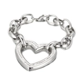 Silberne grobe Gliederkette mit funkelndem Strass-Herzanhänger für Damen - Armband (KB77456-Z) / Stahlfarbe