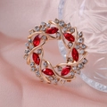 Fashionable gold alloy round brooch with red olive stones and clear rhinestones - BR2393-7 Red/Gold