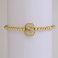 18K gold plated beaded stretch bracelet with cubic zirconia number 8 charm - S