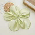 Pale green silk scrunchie with a large flower design and premium satin finish for women - Green
