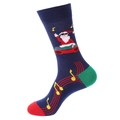 Navy blue crew socks featuring fun DJ Santa Claus pattern with red and green accents - DJ Santa (1293)