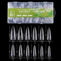 Detailed size chart for full cover matte fake nail tips with precise length and width measurements - Stiletto
