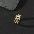 Anello aperto in oro con malocchio e zirconi bianchi su sfondo strutturato - B-Occhio del Male Pavé