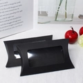 Elegant black kraft paper pillow gift boxes with transparent window for wedding favors - Black