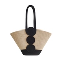 Chic beige woven cotton rope tote with black round accents and handles for beach vacations - Large / Khaki Black