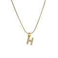 18k gold brass necklace with a zircon-encrusted capital H letter pendant on a thin snake chain - Letter H