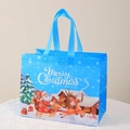Blue Christmas non-woven gift bag with Santa Claus, reindeer, and festive tree prints - Christmas Style 25