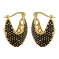 Detailed shot of V-shaped gold earrings with micro-paved black zircons and hollow lattice - 1 Pair / Gold Black Zirconia
