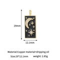 Detailed view of 14K gold-plated celestial pendant with zircon moon and stars on black enamel - 14K Gold H-13487 Black Rectangle Moon Star