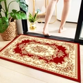 Absorbent anti-slip bathroom mat with red European floral pattern on wood floor - European Palace Red 11