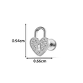 Titanium silver heart lock earring with zircon inlay and internal threading - Heart Lock Style (T2581-8#) / Silver